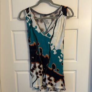 Tahari Asymmetrical Blue and Brown Sleeveless Tank Top
